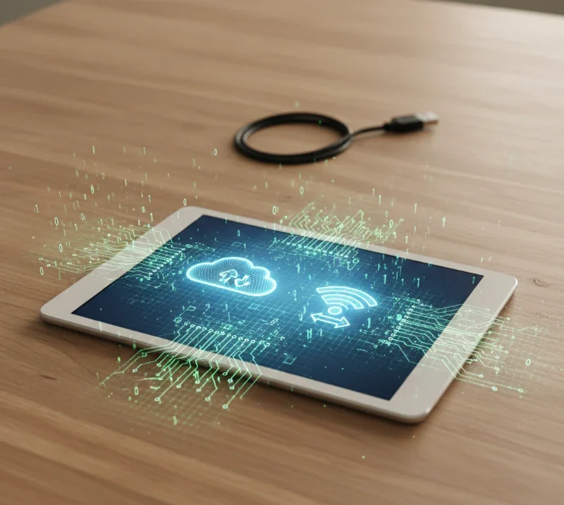 tablet met AI kunstmatige intelligentie holografisch display digitale technologie en datasymbolen