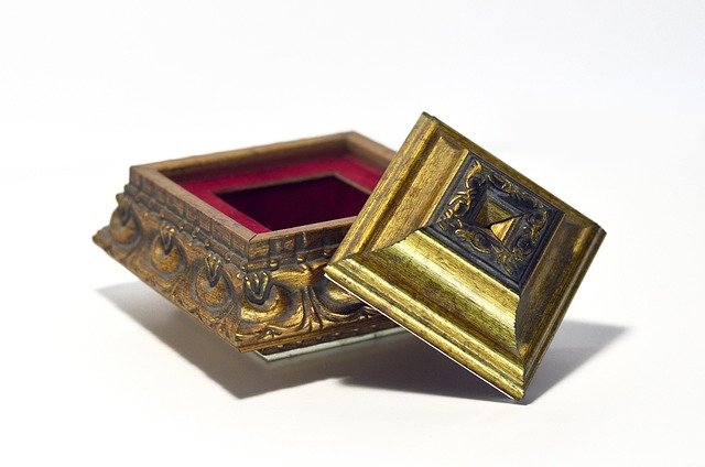 box, carton, frame, small box, casket, jewelry box, beautiful, macro, gold, gift, ring, decor, ornament, real, open box, red
