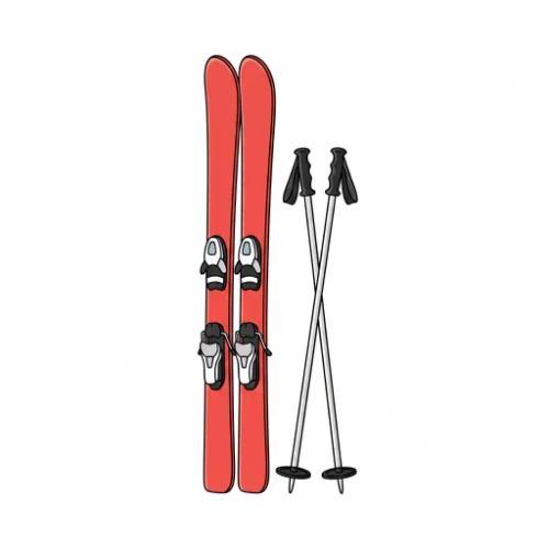 Pair of skis with poles, educational illustration for elementary school winter sports vocabulary, clean style, white background, suitable for 9-10 year olds, no text or words visible in the image