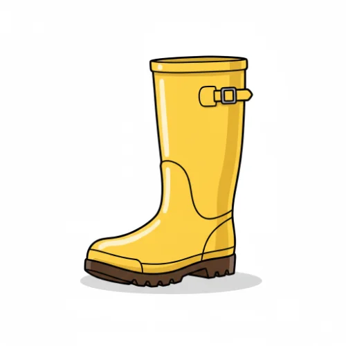 Rubber boot or rain boot, educational illustration for elementary school footwear vocabulary, tall boot clearly visible, clean style, white background, suitable for 9-10 year olds, no text or words visible in the image