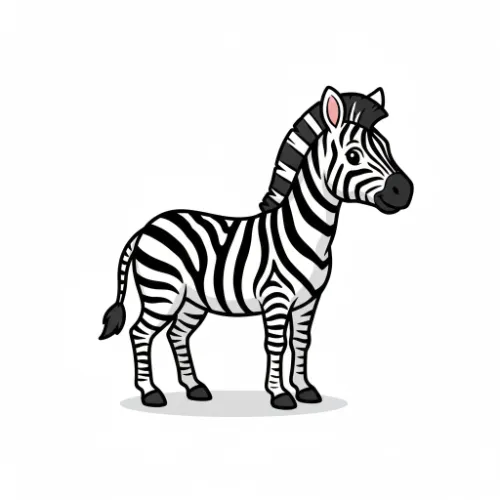 Zebra with stripes, educational illustration for elementary school animals vocabulary, clear striped equine, clean style, white background, suitable for 9-10 year olds, no text or words visible in the image
